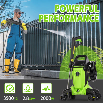 Stream 4000PSI Electric Pressure Washer with 4 Anti-Tipping Wheels Green