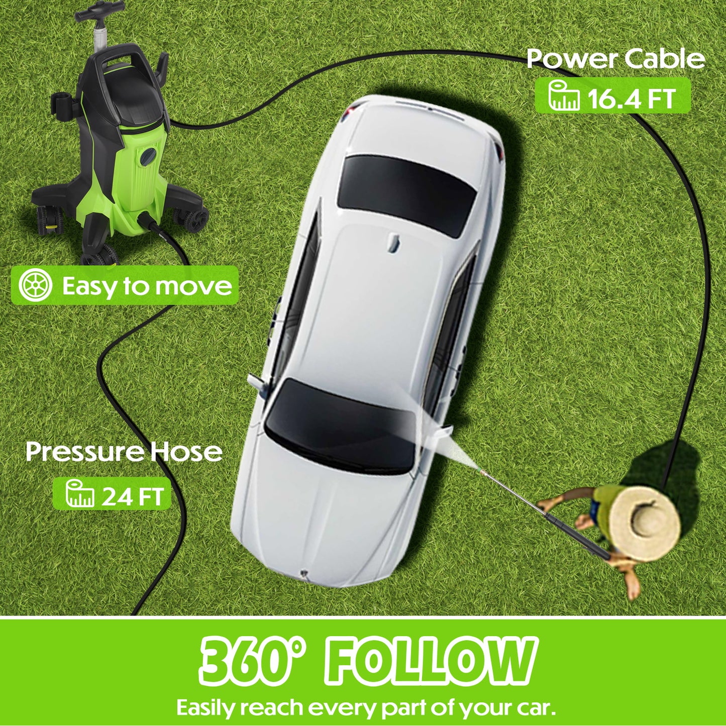 Stream 4000PSI Electric Pressure Washer with Anti-Tipping Technology Green