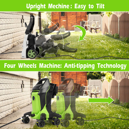 Stream 4000PSI Electric Pressure Washer with 4 Anti-Tipping Wheels Green